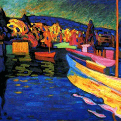 reproductie Autumn landscape with boats van Kandinsky
